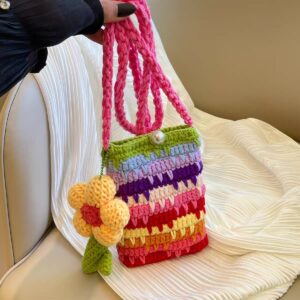 Rainbow Flower Crochet Phone Bag - Colorful Mini Crossbody