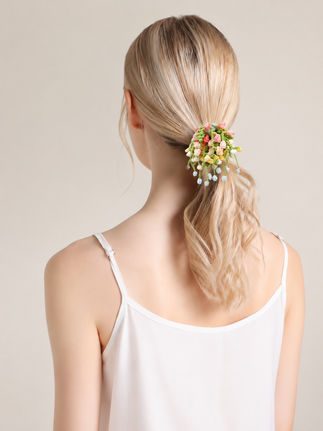Handmade Floral Crochet Hair Scrunchie - Soft Yarn Flower Hair Tie - Image 7
