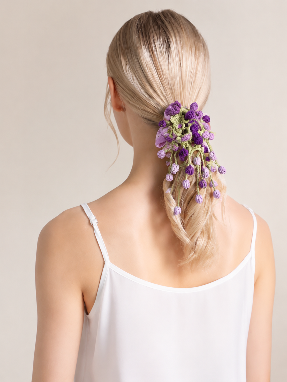 Handmade Floral Crochet Hair Scrunchie - Soft Yarn Flower Hair Tie - Image 8