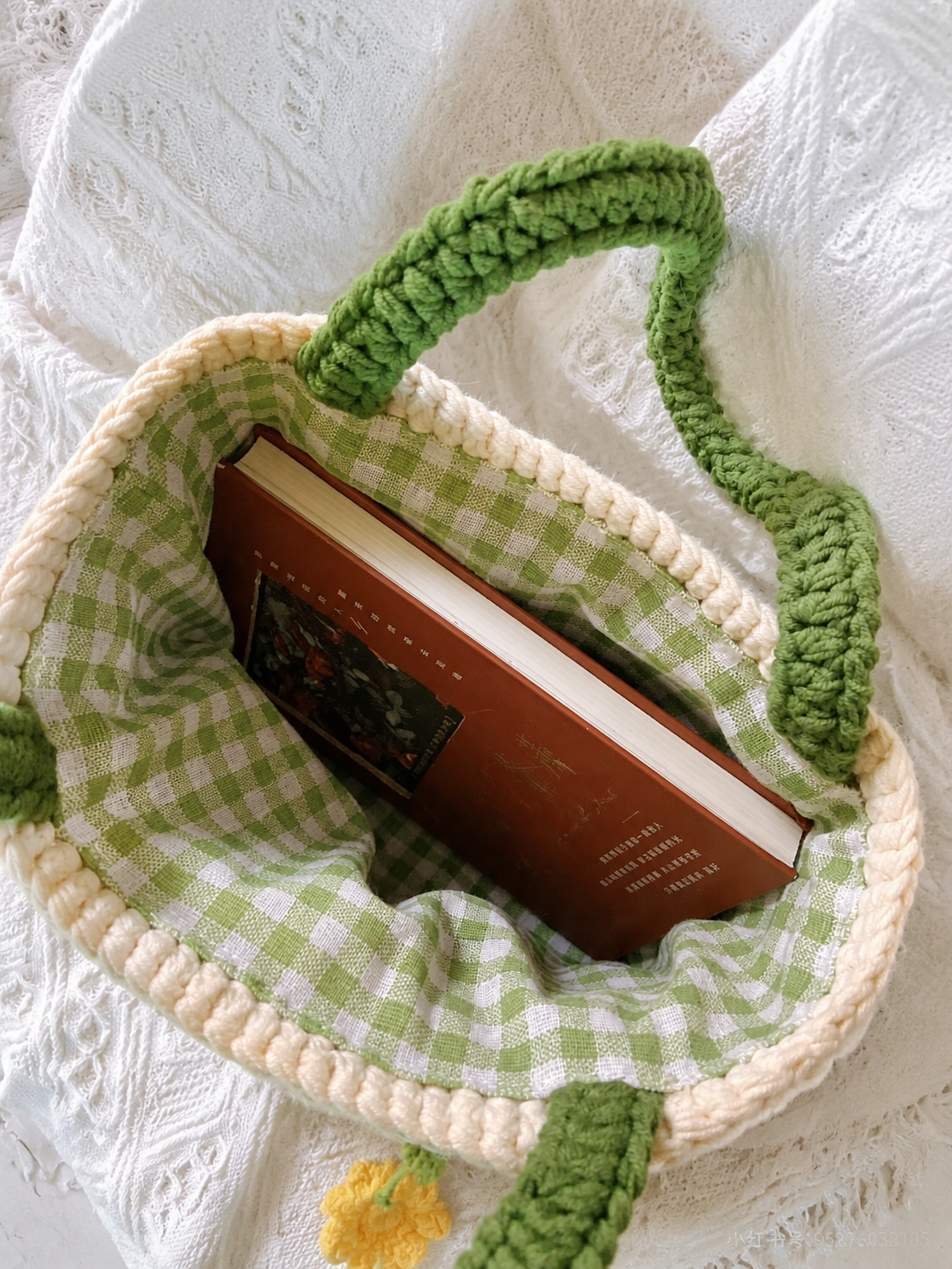 Green Mushroom Knit Tote Bag - Handmade Crochet Everyday Bag - Image 8
