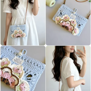 Handmade Floral Crochet Crossbody Bag - Soft Knit Shoulder Bag