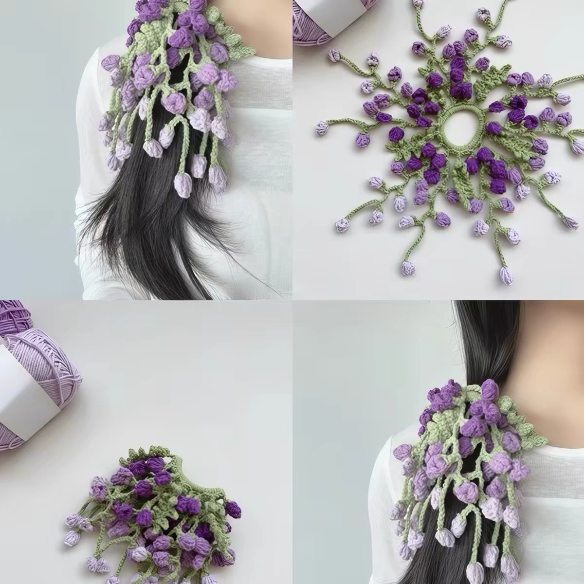 Handmade floral crochet hair scrunchie with soft yarn flower detail