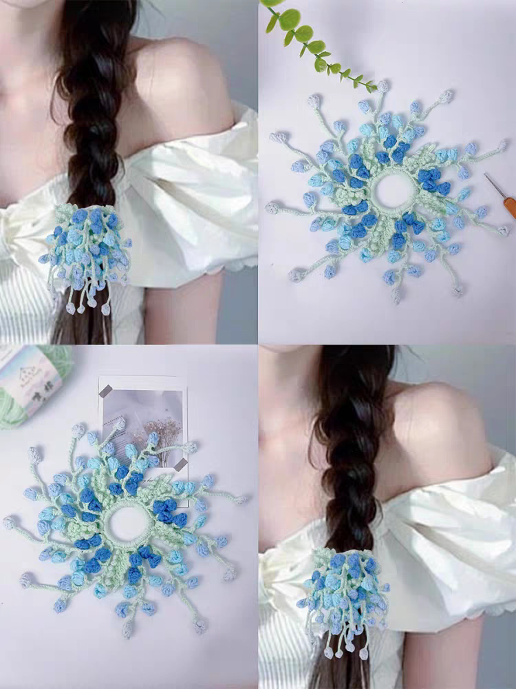 Handmade Floral Crochet Hair Scrunchie - Soft Yarn Flower Hair Tie - Image 5