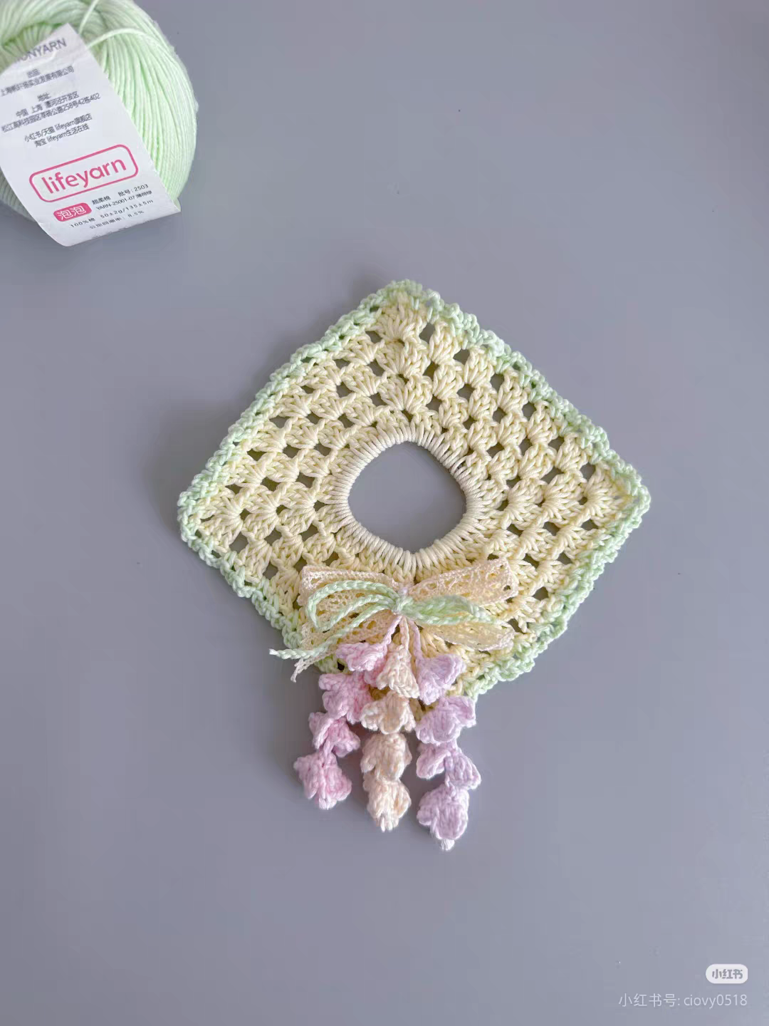 Handmade Square Crochet Hair Scrunchie - Floral Soft Yarn Hair Tie - Image 3