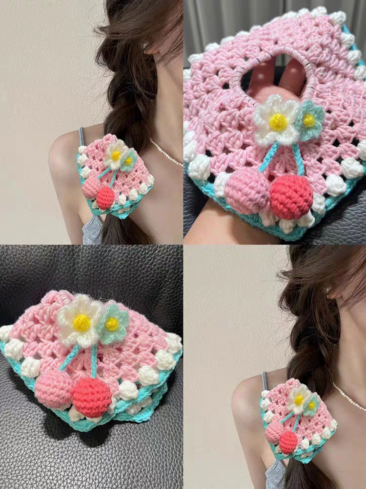Handmade Square Crochet Hair Scrunchie - Floral Soft Yarn Hair Tie - Image 4