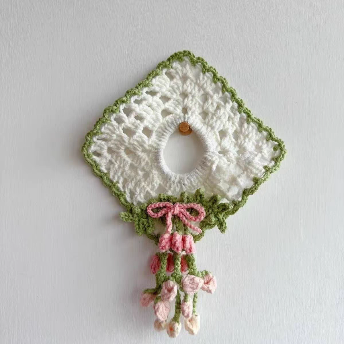 Handmade Square Crochet Hair Scrunchie - Floral Soft Yarn Hair Tie - Image 6