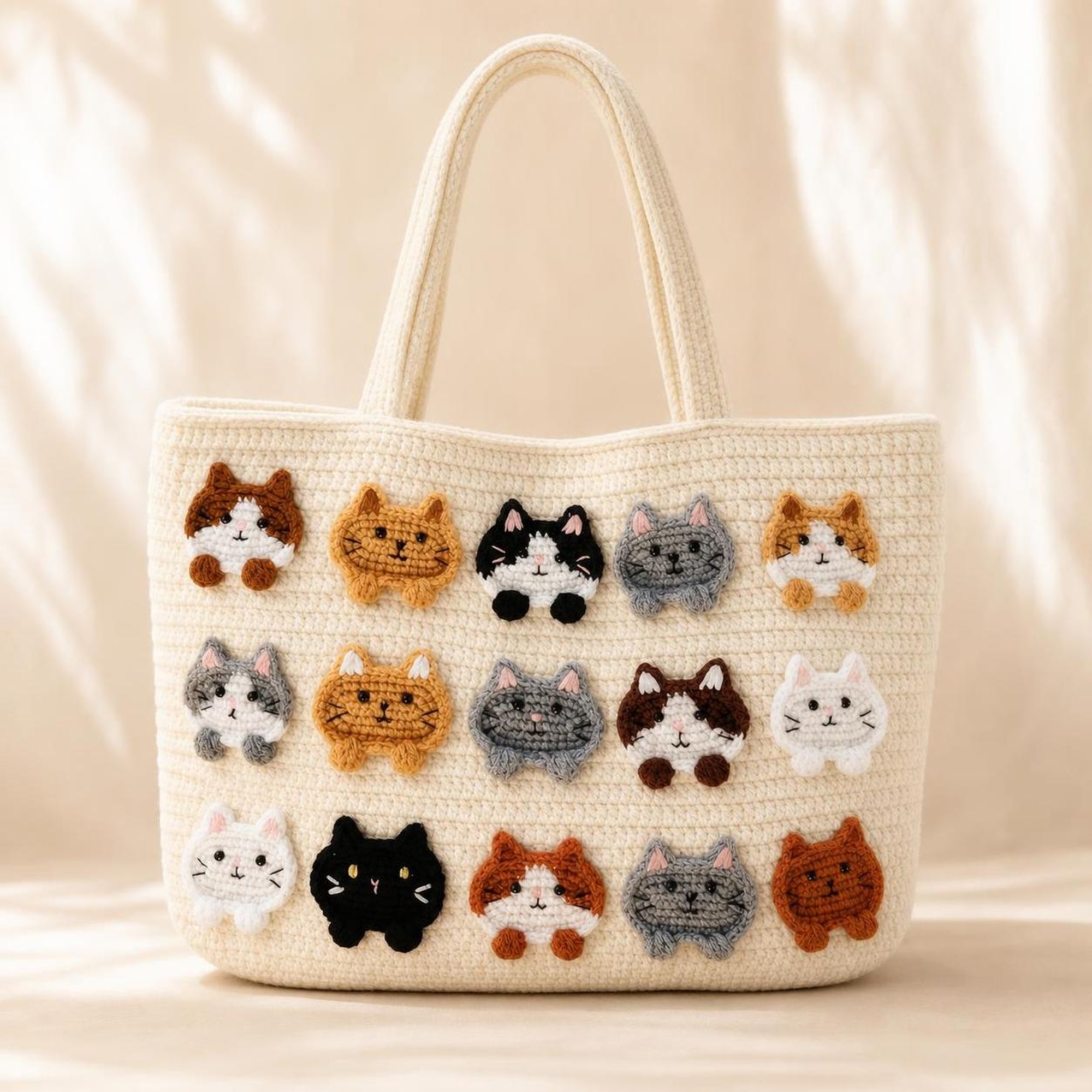 Cream Flower Handmade Knit Bag - 5-Ply Cotton Crochet Purse - Image 3