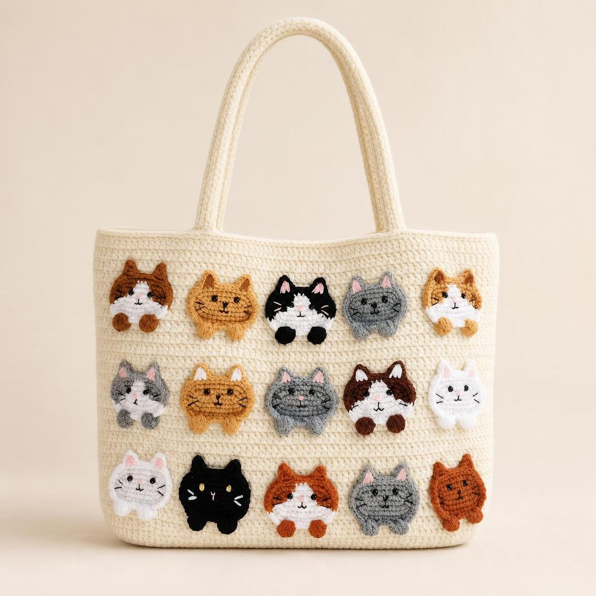 Cream Flower Handmade Knit Bag - 5-Ply Cotton Crochet Purse - Image 4