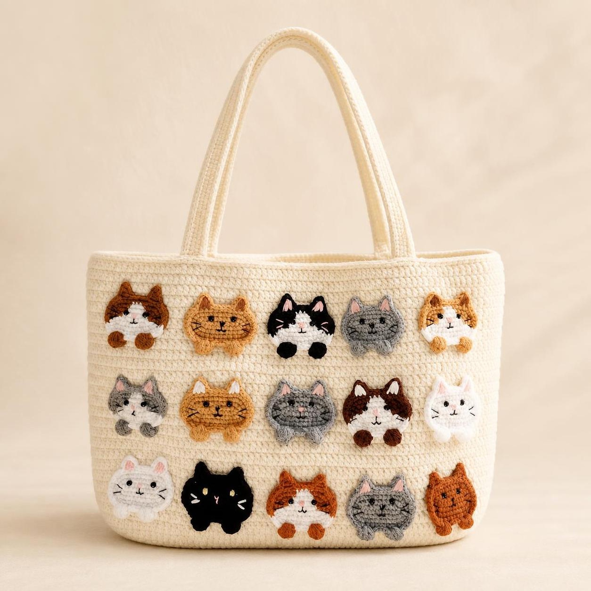 Cream Flower Handmade Knit Bag - 5-Ply Cotton Crochet Purse - Image 5