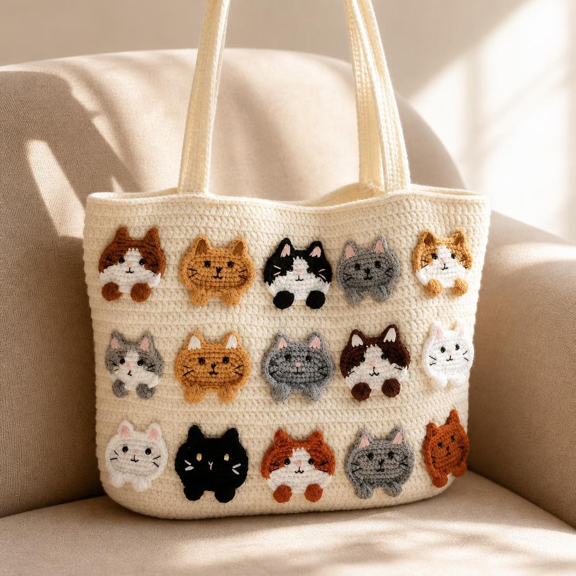 Cream Flower Handmade Knit Bag - 5-Ply Cotton Crochet Purse - Image 6