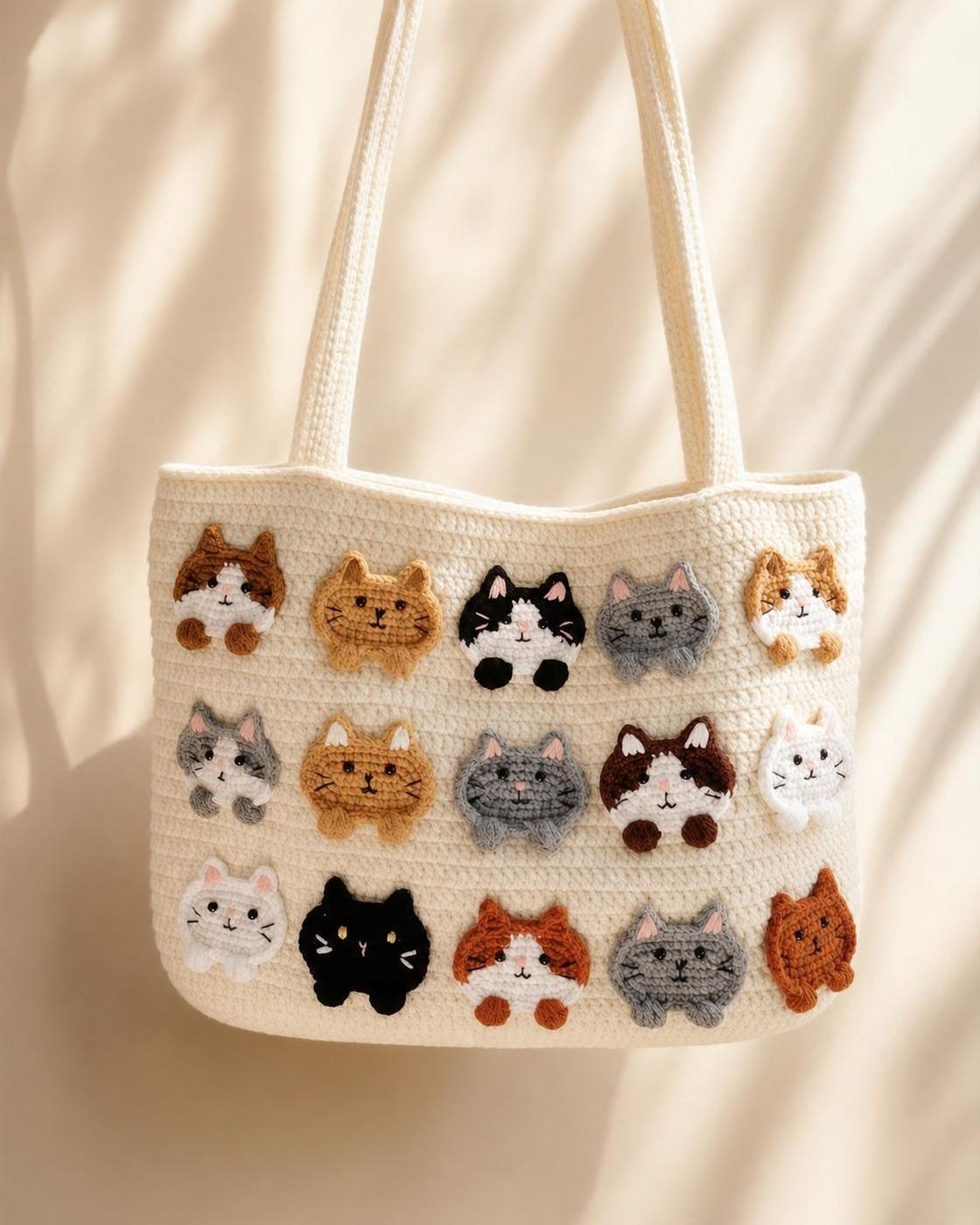 Cream Flower Handmade Knit Bag - 5-Ply Cotton Crochet Purse - Image 10