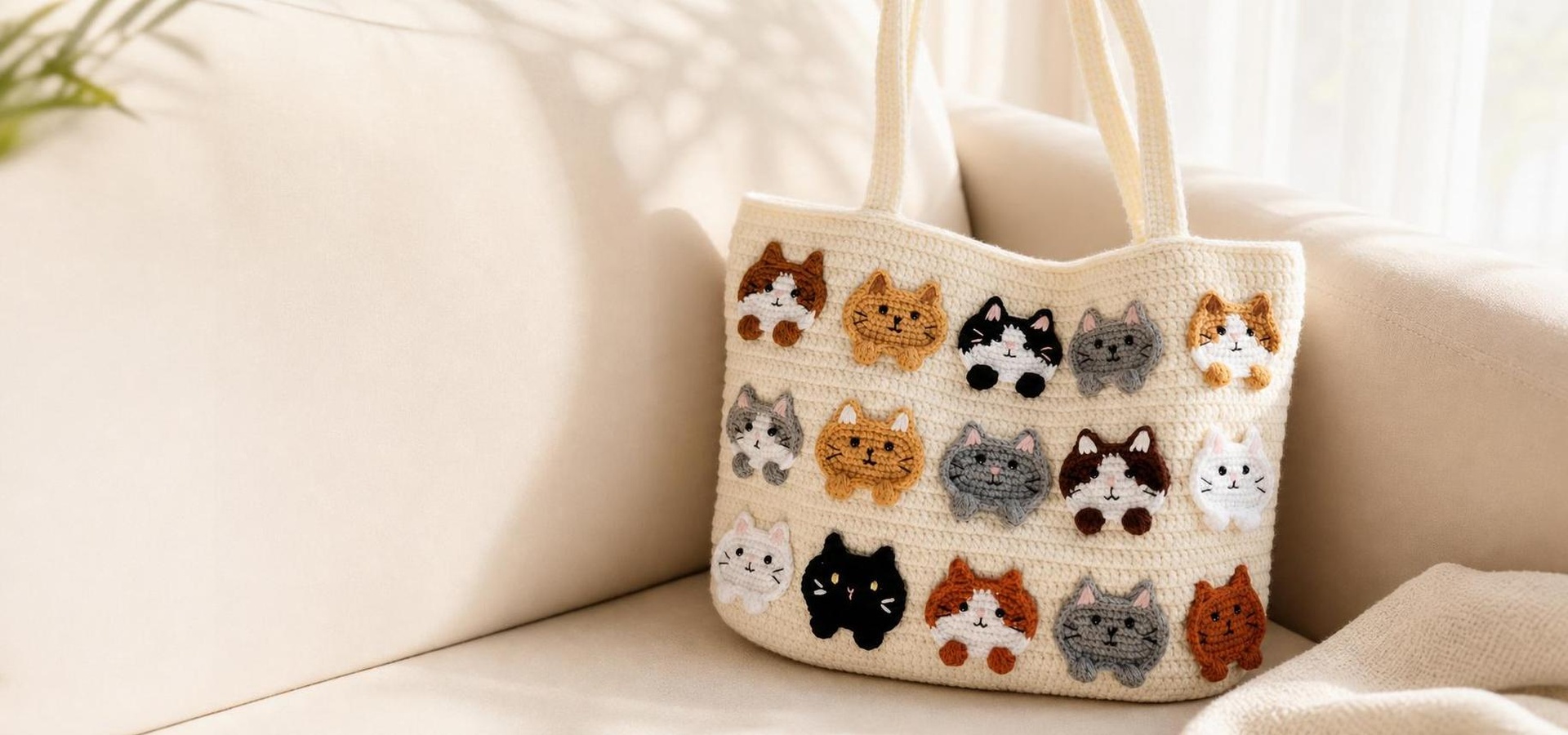 Cream Flower Handmade Knit Bag - 5-Ply Cotton Crochet Purse - Image 12