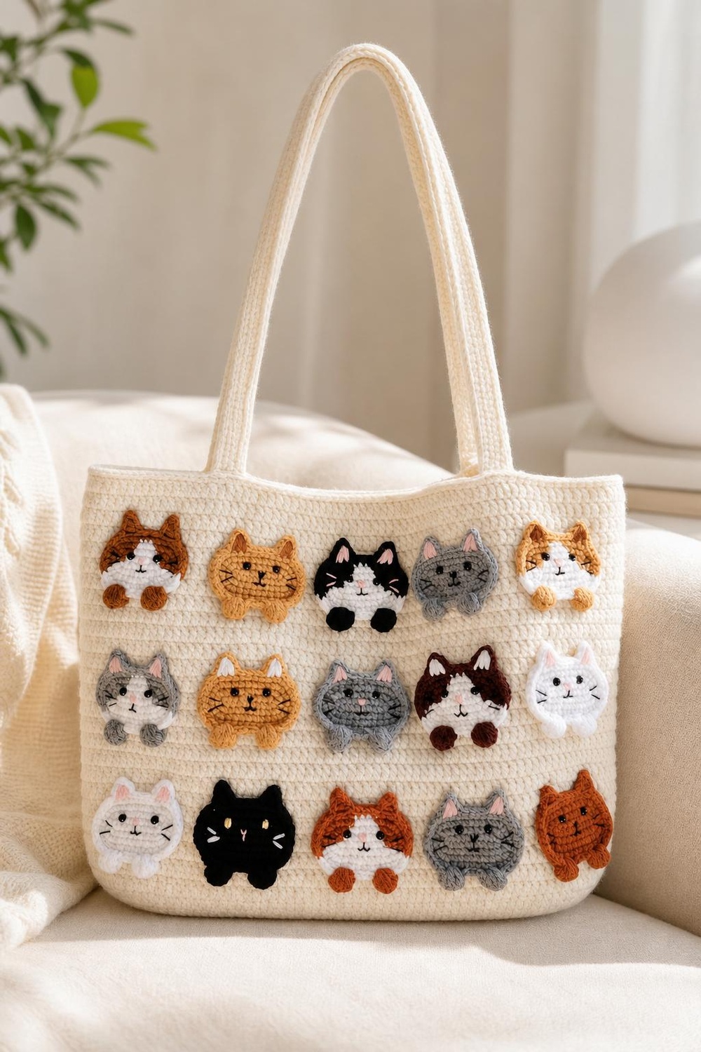 Cream Flower Handmade Knit Bag - 5-Ply Cotton Crochet Purse - Image 13