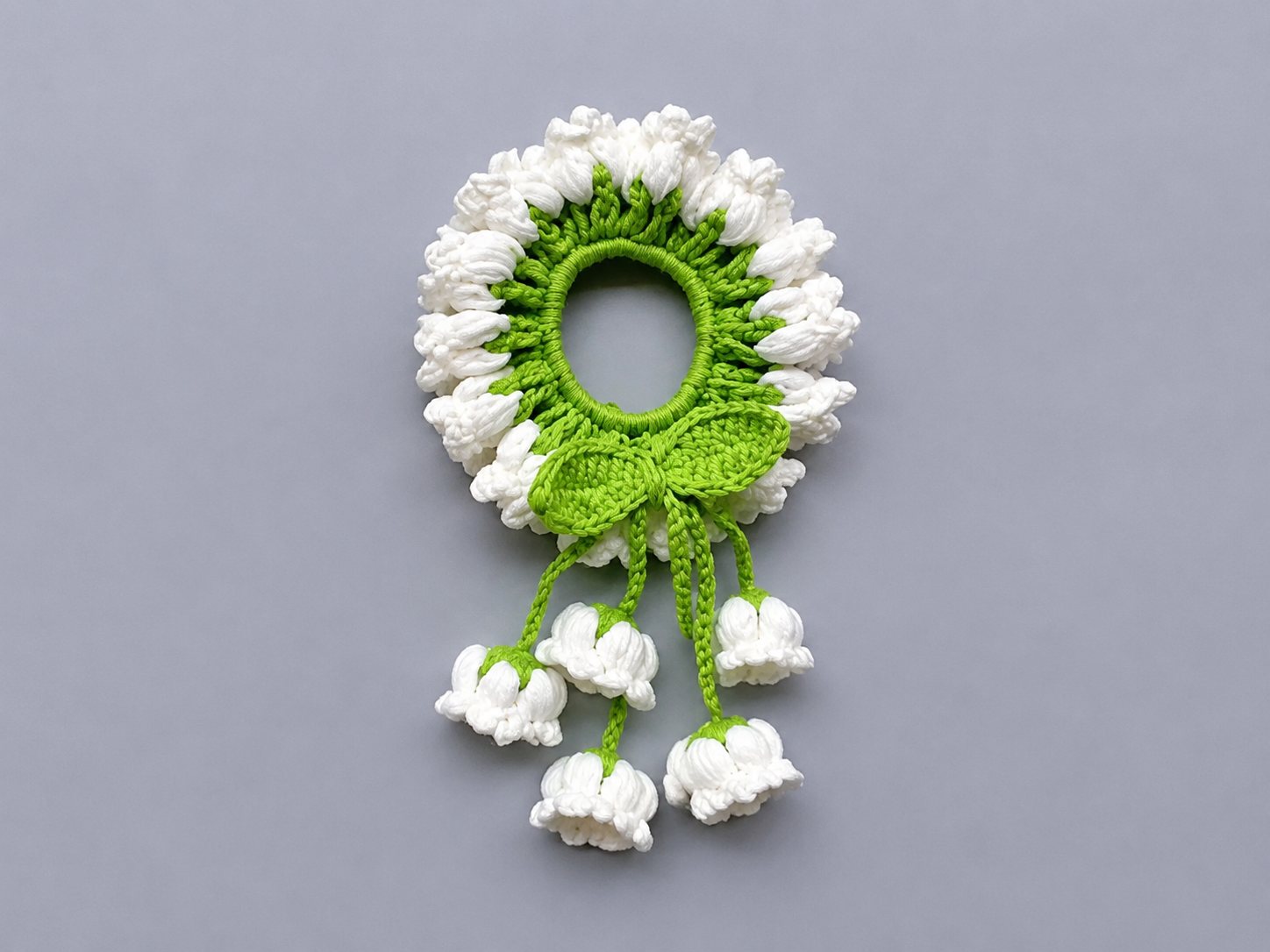 Handmade Lily of the Valley Crochet Hair Scrunchie - Soft Yarn Floral Hair Tie - Image 3