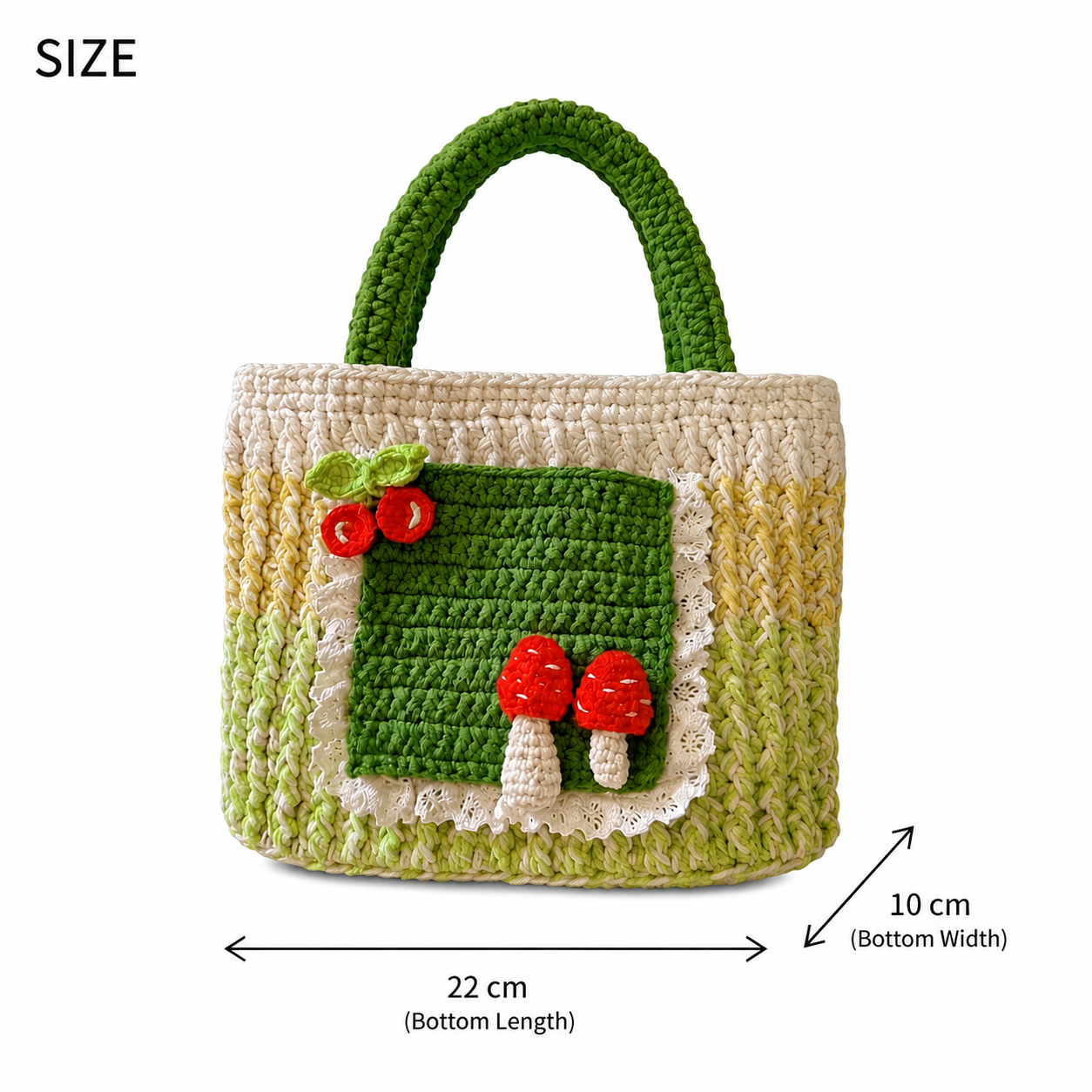 Green Mushroom Knit Tote Bag - Handmade Crochet Everyday Bag - Image 4