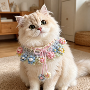Handmade Crochet Cat Flower Collar Scarf - Soft Yarn Pet Neckwear