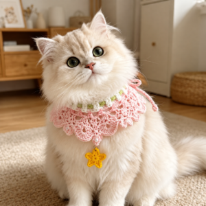Handmade Crochet Cat Collar Scarf - Flower and Star Pet Neckwear