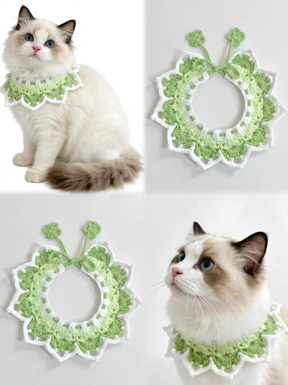 Handmade crochet pet collar scarf with flower and star details