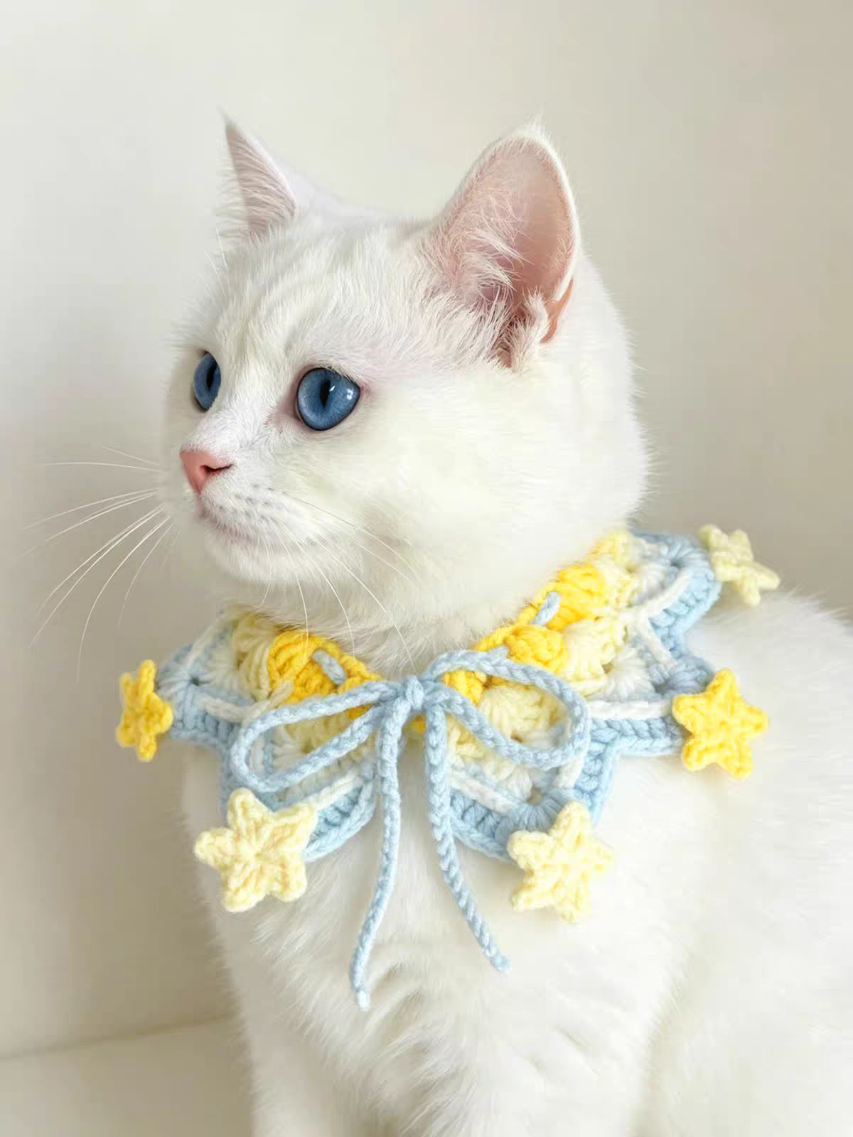 Handmade Crochet Cat Collar Scarf - Flower and Star Pet Neckwear - Image 5