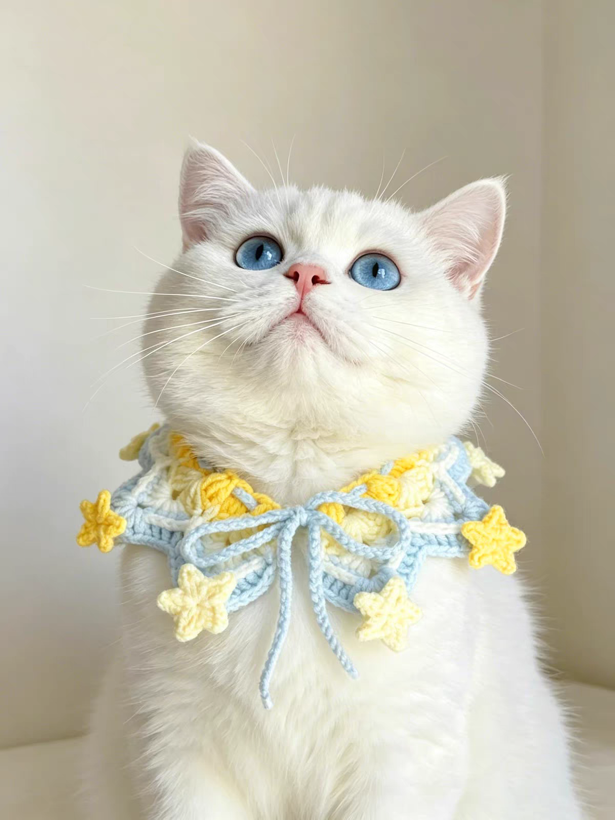 Handmade Crochet Cat Collar Scarf - Flower and Star Pet Neckwear - Image 6