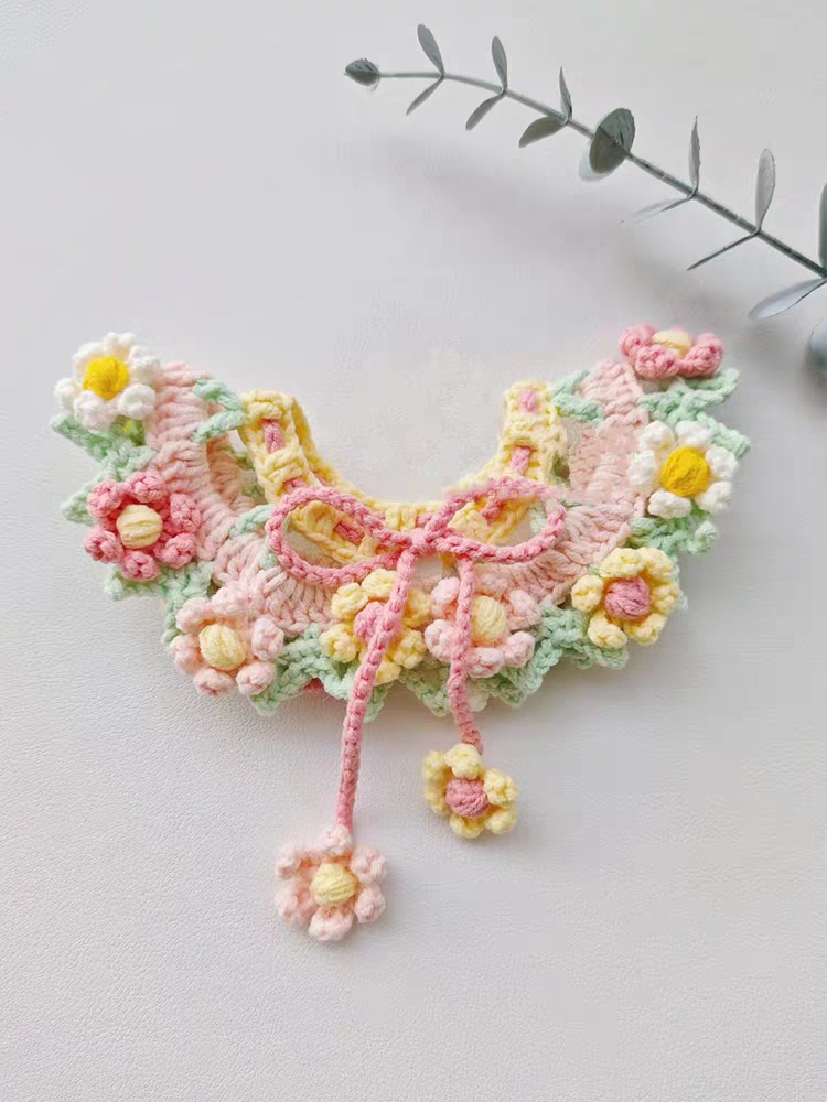 Handmade Crochet Cat Flower Collar Scarf - Soft Yarn Pet Neckwear - Image 4