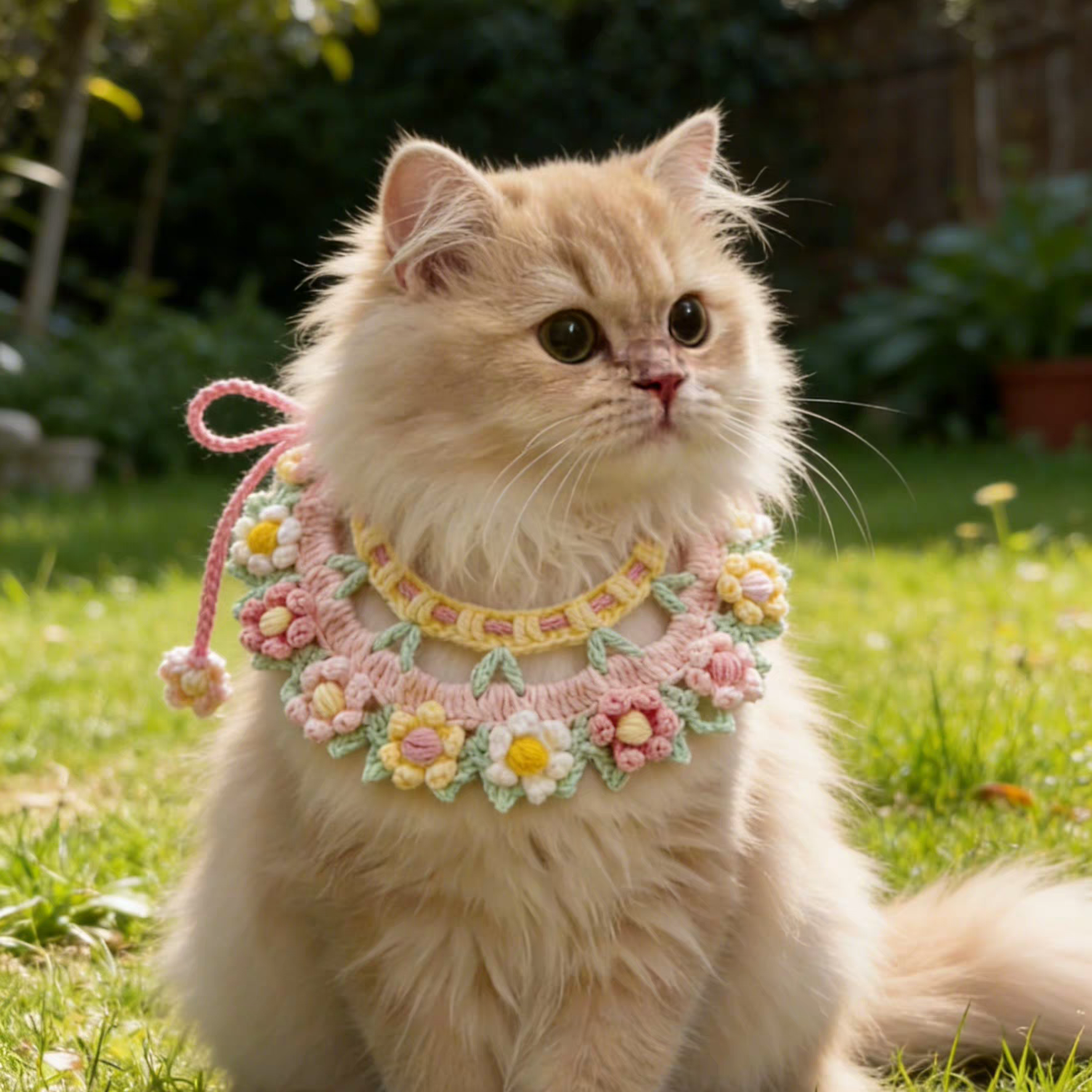 Handmade Crochet Cat Flower Collar Scarf - Soft Yarn Pet Neckwear - Image 6
