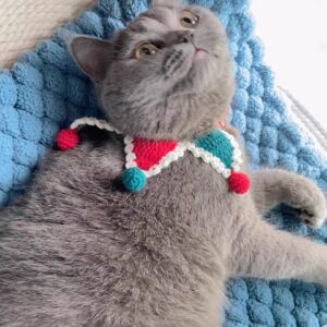 Handmade Crochet Cat Flower Collar Scarf - Colorful Soft Yarn Pet Neckwear