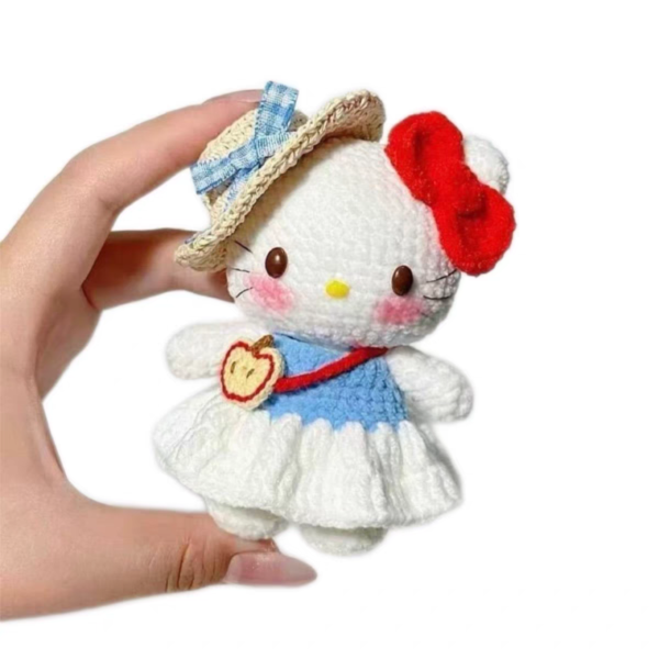 Handmade crochet Hello Kitty inspired doll in white dress