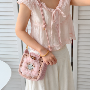 Handmade Fluffy Floral Crochet Crossbody Bag – Soft Knit Shoulder Bag, 2 Colors