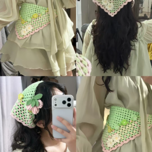 Handmade Crochet Hair Bonnet for Curly Hair – Floral Openwork Cap for Women, Boho Gift