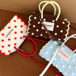 Handmade Crochet Polka Dot Scallop Shoulder Bag