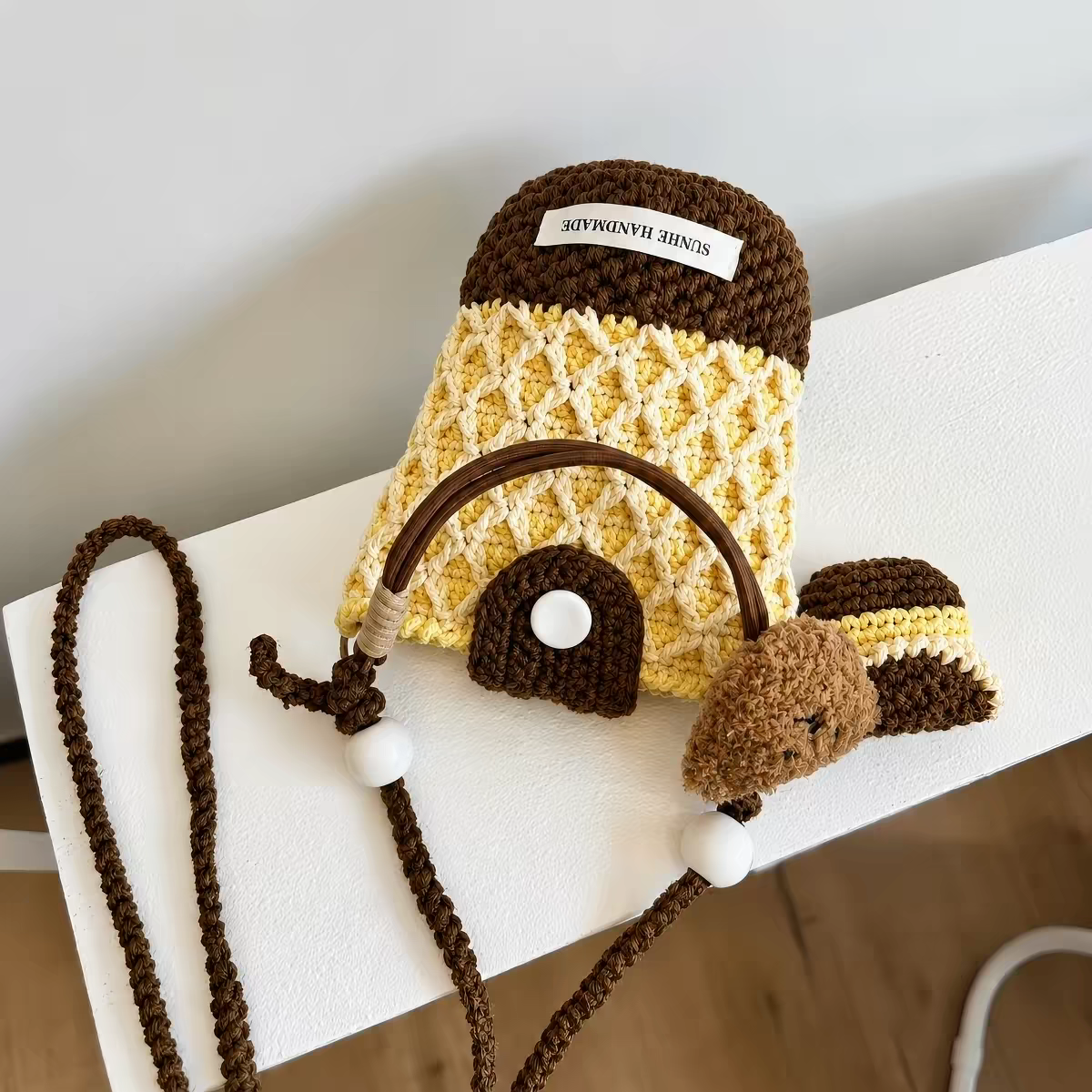 Handmade Crochet Bucket Bag with Mini Pouch - Image 5