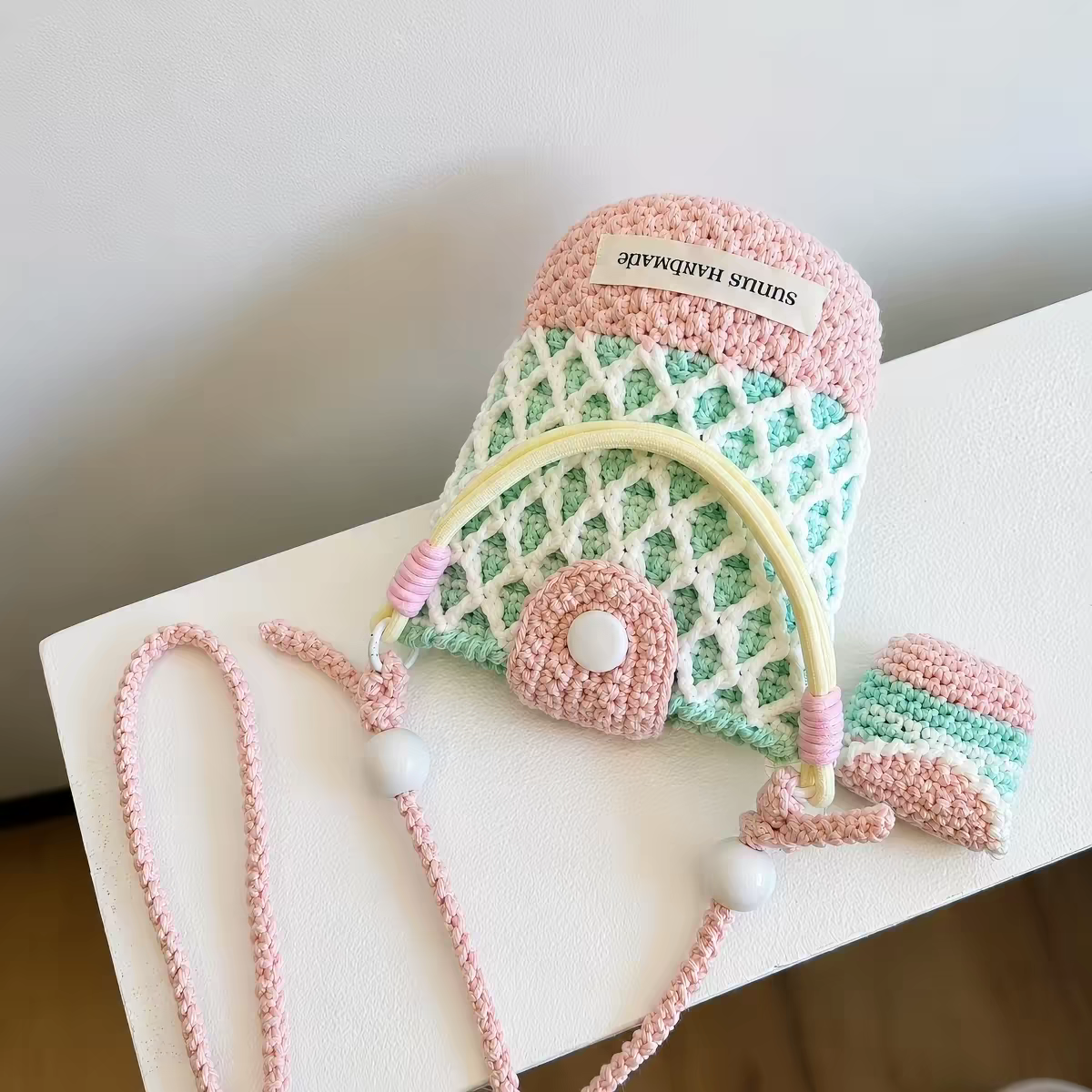 Handmade Crochet Bucket Bag with Mini Pouch - Image 6